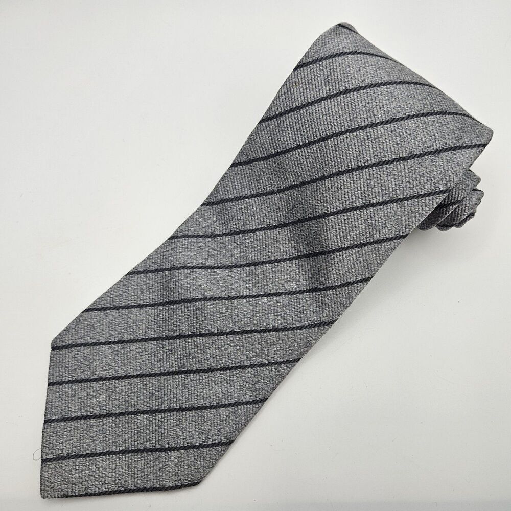 Ermenegildo Zegna Gray‎ Black Stripe Designer Silk Tie Party Wedding 59x3.85"